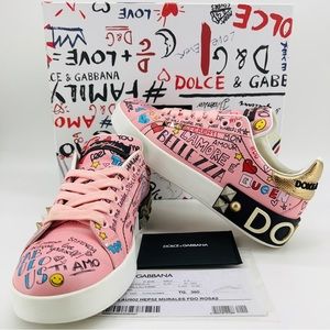 Dolce & Gabbana Women's Pink Portofino Mural Print Sneakers